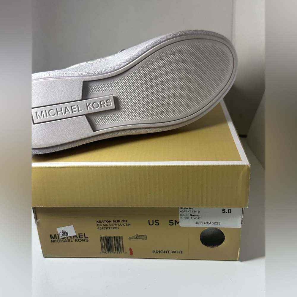 MICHAEL Michael Kors Keaton Slip-On (White Mini MK Logo Coated Canvas/Nappa) - Picture 9 of 16